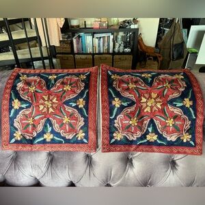 Set of 2 Colorful Silk Embroidered Pillow Covers